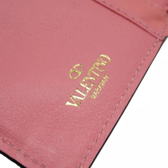Auth Valentino Garavani Bifold Wallet Pink / Gold leather/metal authentic - Picture 9 of 12